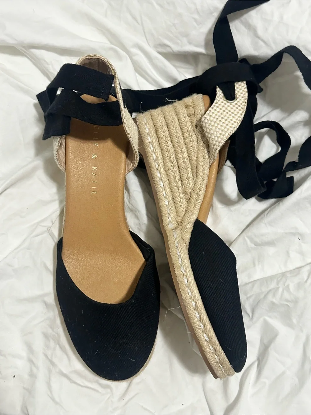 Skatie Black and Natural Espadrille Ankle-Tie Flats